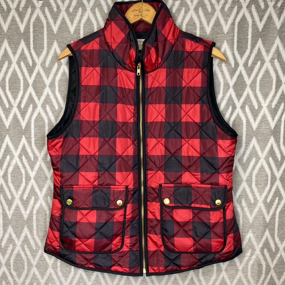 Aspen Vest Red Buffalo Check W/ Gold Tone Hardware Double Pockets Size: Large